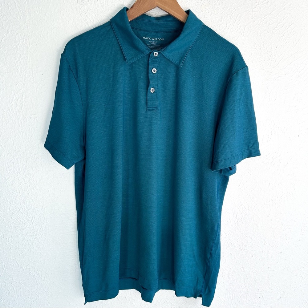 Mack Weldon AIRKNITx Polo Teal Sz large Typhoon Wave Runner